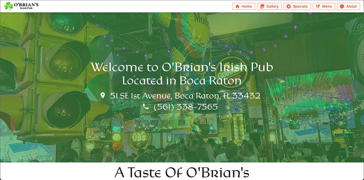 A screenshot of https://obrianspub.com/