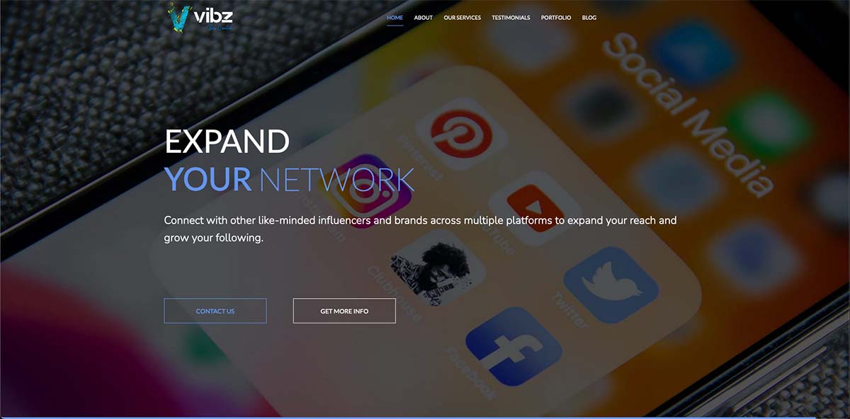 A screenshot of https://vibztalentagency.com/