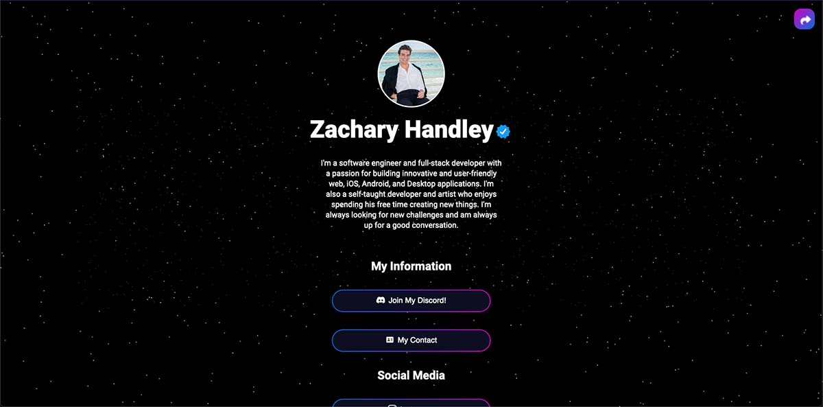 A screenshot of https://zachhandley.com