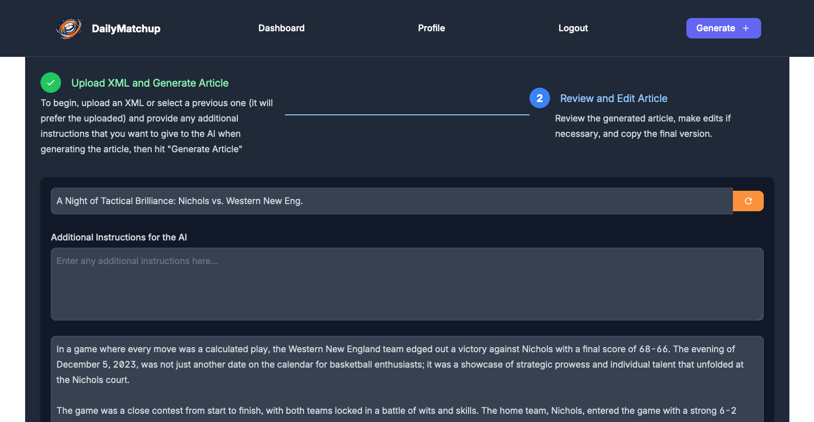 A screenshot of https://dailymatchup.com
